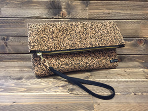 Cork Foldover Clutch - Natural/ Black